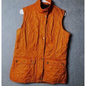 BARBOUR Womens Size 12 Quilted Vest Orange Wray Gilet Zip Fleece Lined